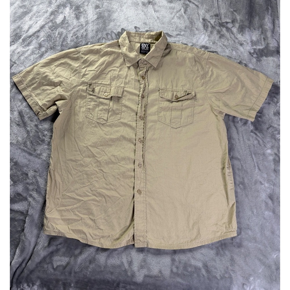 Enyce Button-Up Shirt Mens XL Tan Beige Short Sleeve Cotton